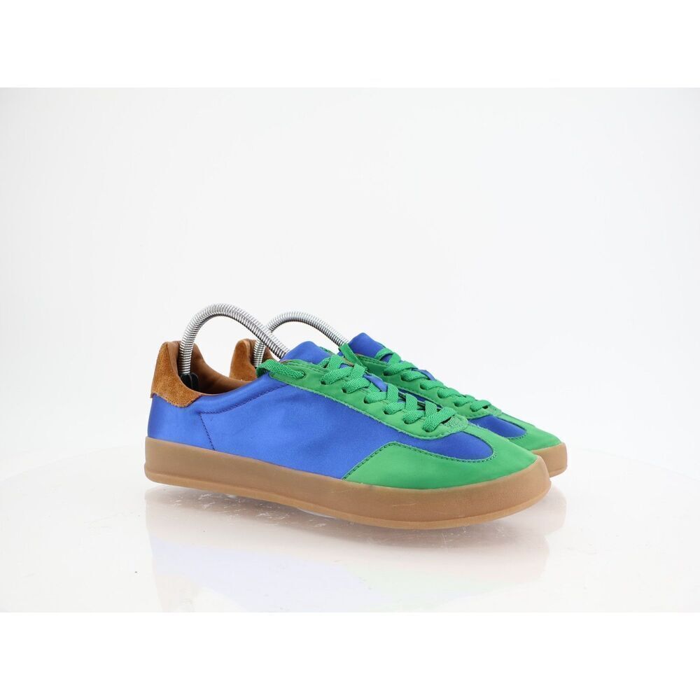 Jeffrey Campbell Keys Sneaker Womens 9 Blue Green Satin Lace Up Shoes Fashion